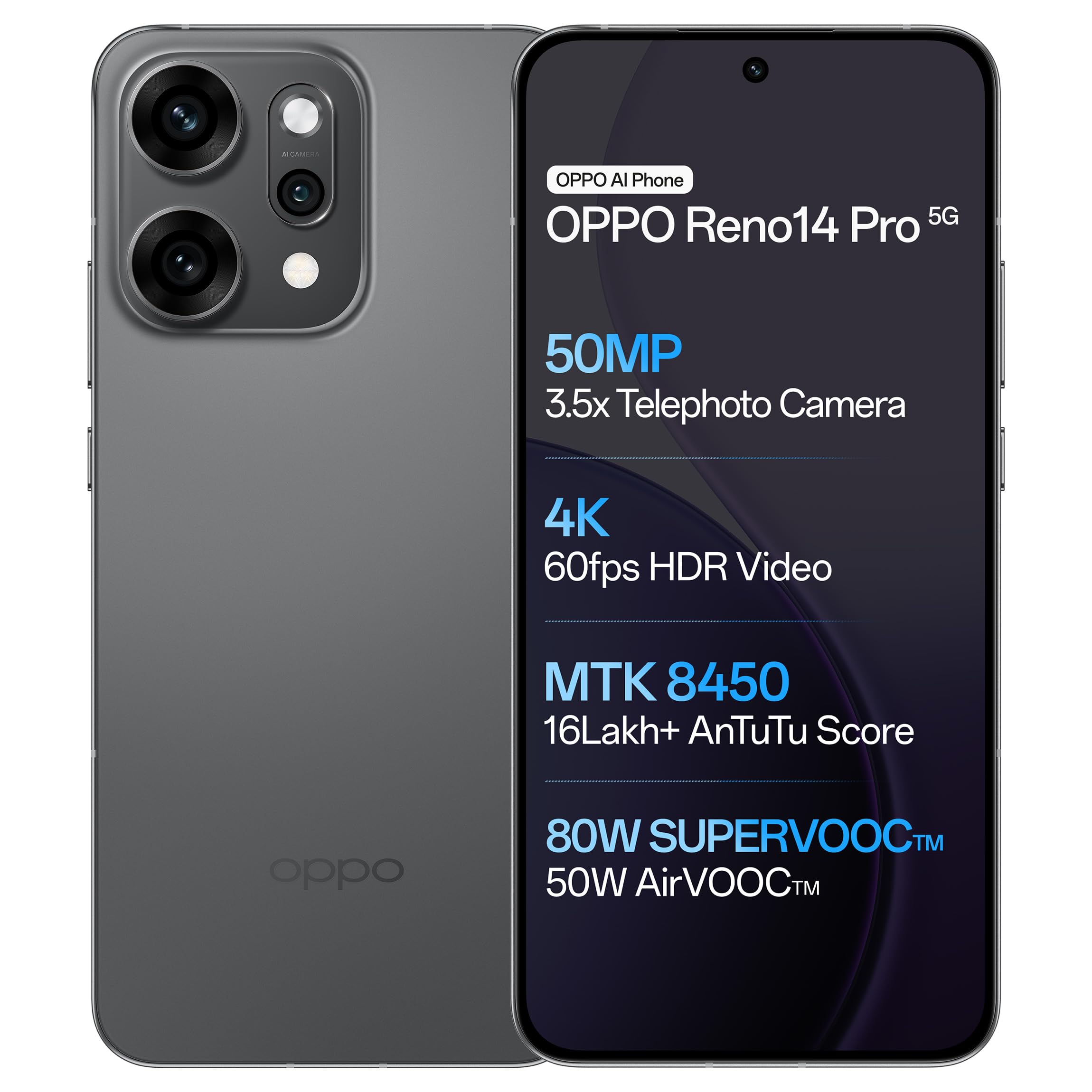 OPPO Reno14 Pro 5G unlocked (Titanium Grey, 256 GB)  (12 GB RAM)