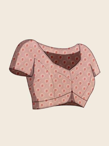 Pink blouse with red floral pattern on a beige background