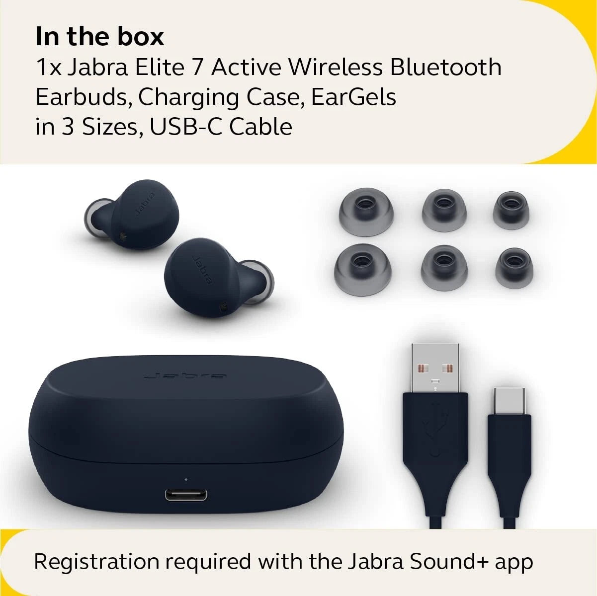 Open Box JABRA Elite 7 Active Bluetooth In-Ear Headphones ANC Wireless || Navy ||