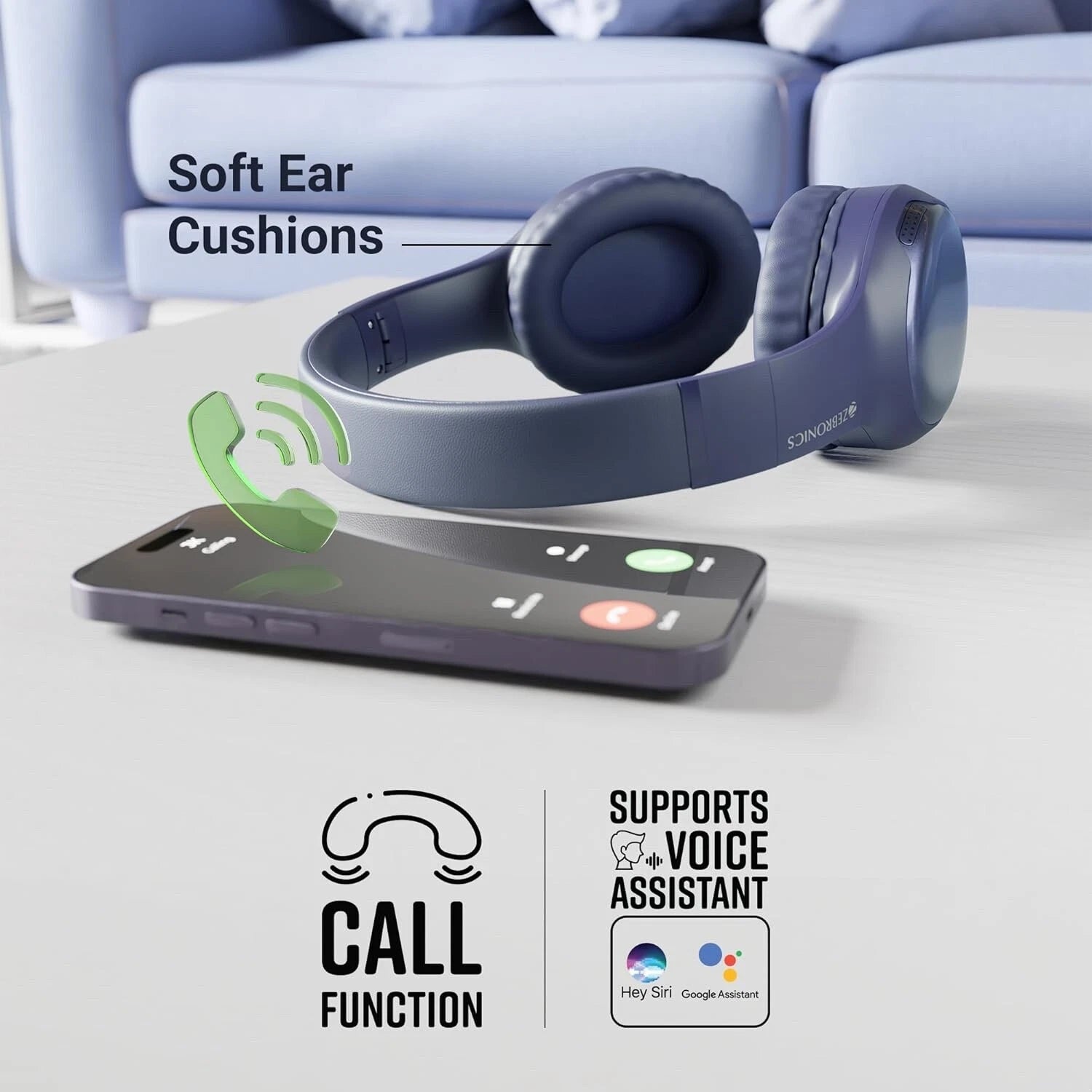 ZEBRONICS Thunder Max (ZEB-WHP 7), 120H Playtime, 3 EQ Modes, ENC,BT v5.4