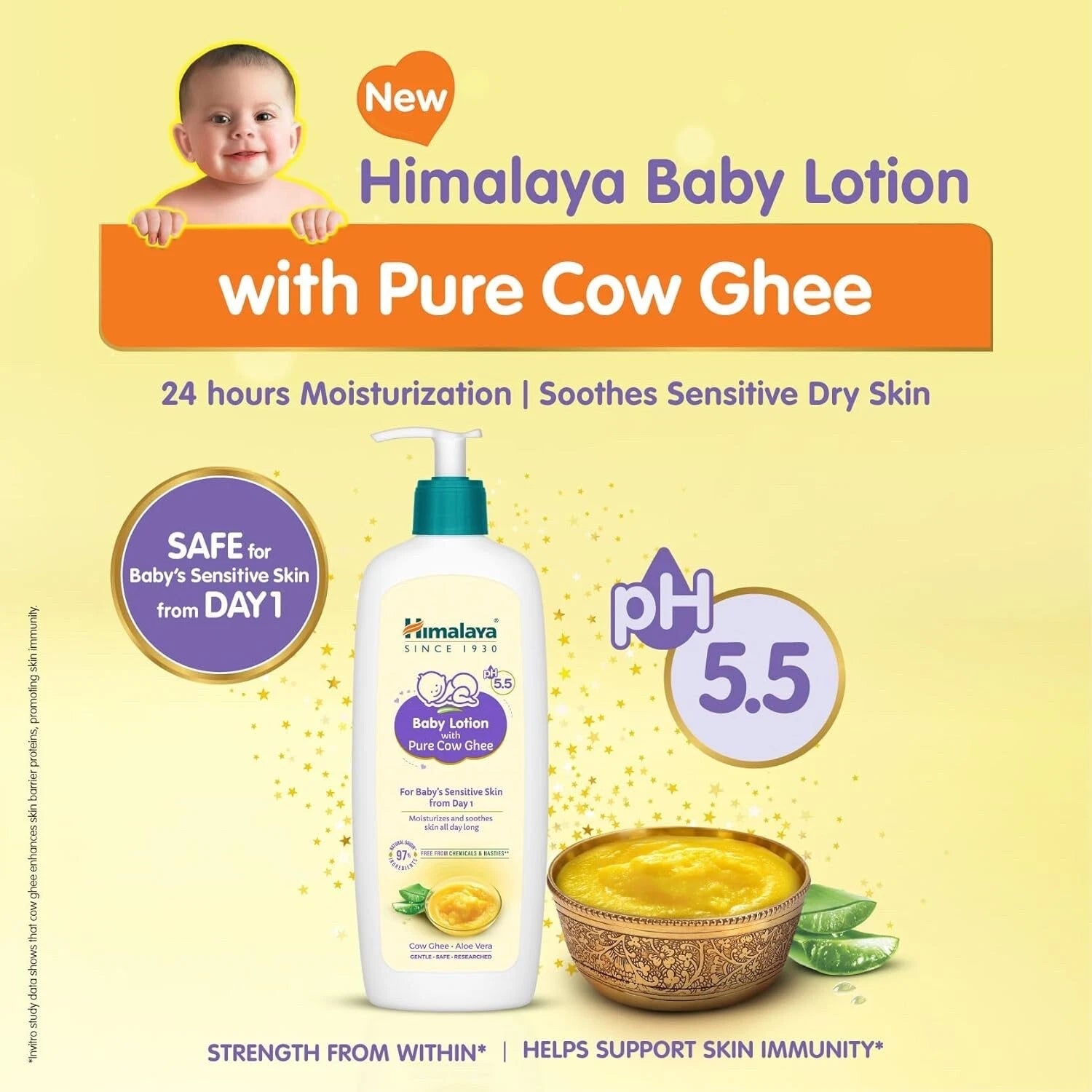 Himalaya Baby Lotion With Pure Cow Ghee Ph5.5 Aloe VeraSafe For Newborns 400Ml