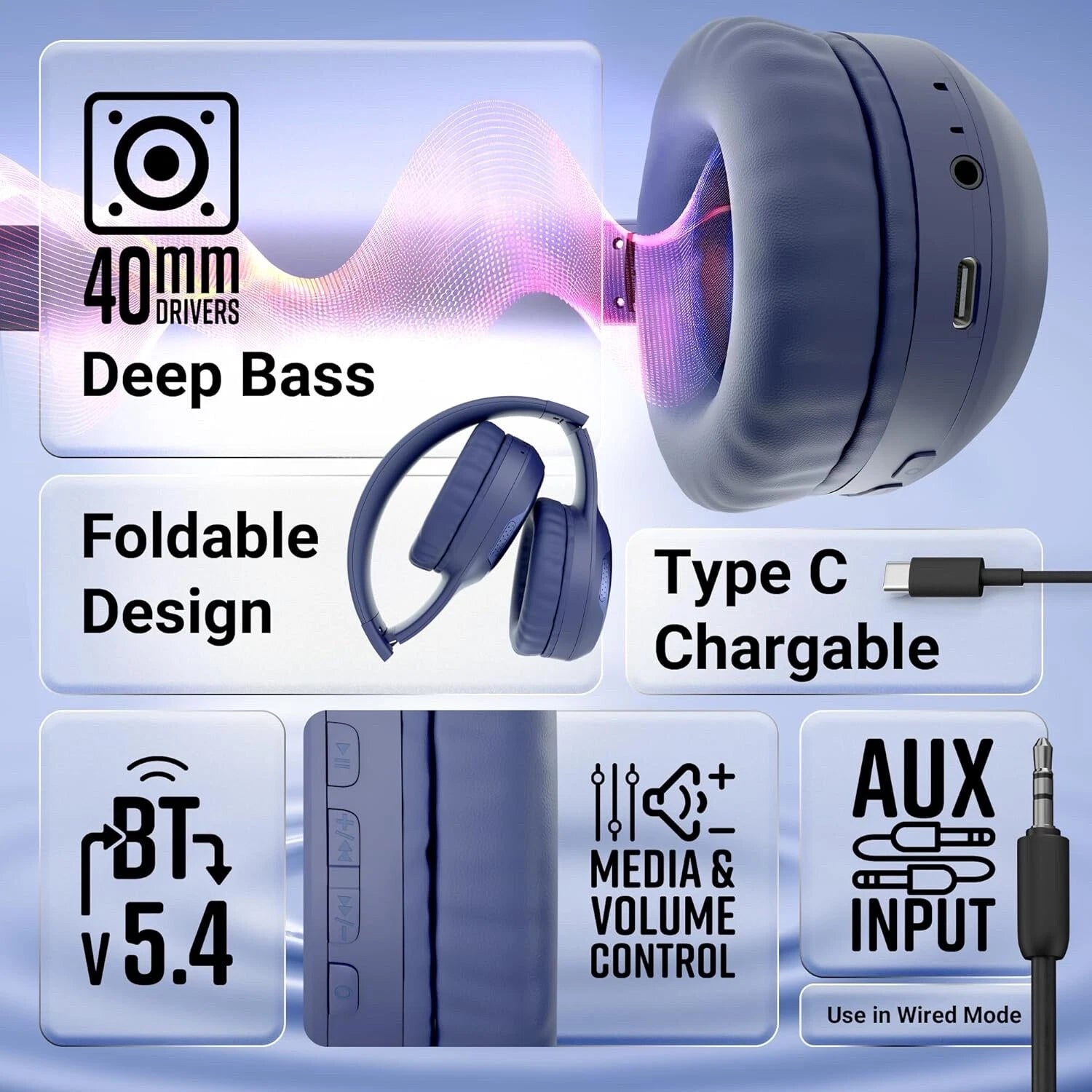 ZEBRONICS Thunder Max (ZEB-WHP 7), 120H Playtime, 3 EQ Modes, ENC,BT v5.4