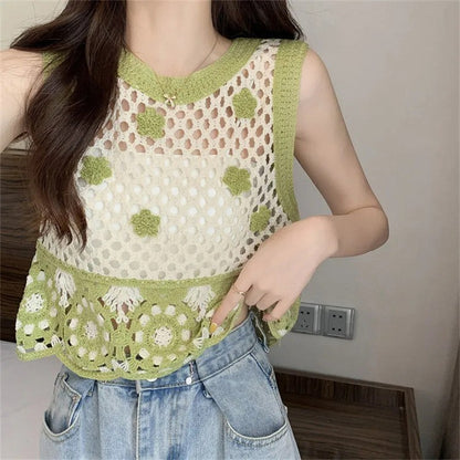 Hollow Knitted Short Inner Knitted Embroidery Sexy Small Sling Vest