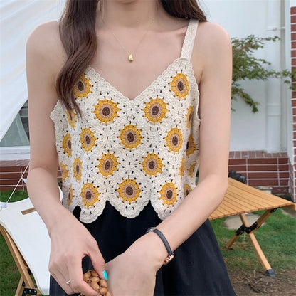 Hollow Knitted Short Inner Knitted Embroidery Sexy Small Sling Vest