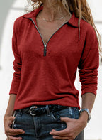 Fabric Lapel Zipper Casual Long Sleeve Women