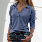Fabric Lapel Zipper Casual Long Sleeve Women