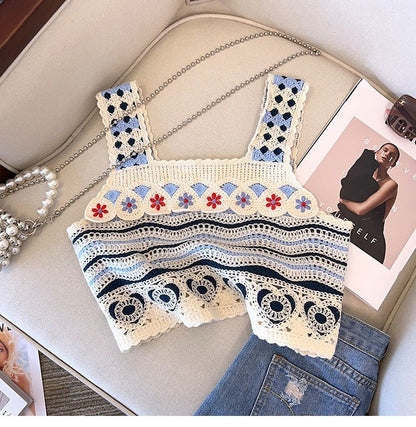 Hollow Knitted Short Inner Knitted Embroidery Sexy Small Sling Vest
