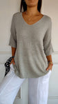 Solid Long Sleeve Sweater Slimming V-neckline Knitwear Women&