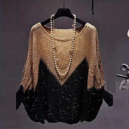 Batwing Sleeve Top, Loose Fit Round Neck Knit Sweater For Spring And Fall