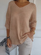 Solid Long Sleeve Sweater Slimming V-neckline Knitwear Women&
