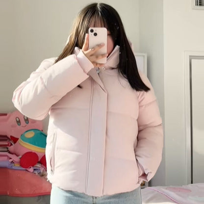 Detachable Hat Short Loose Cotton Coat Women