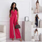 V-neck Sleeveless Jumpsuit With Belt Design Summer Fashion Trousers Women&
