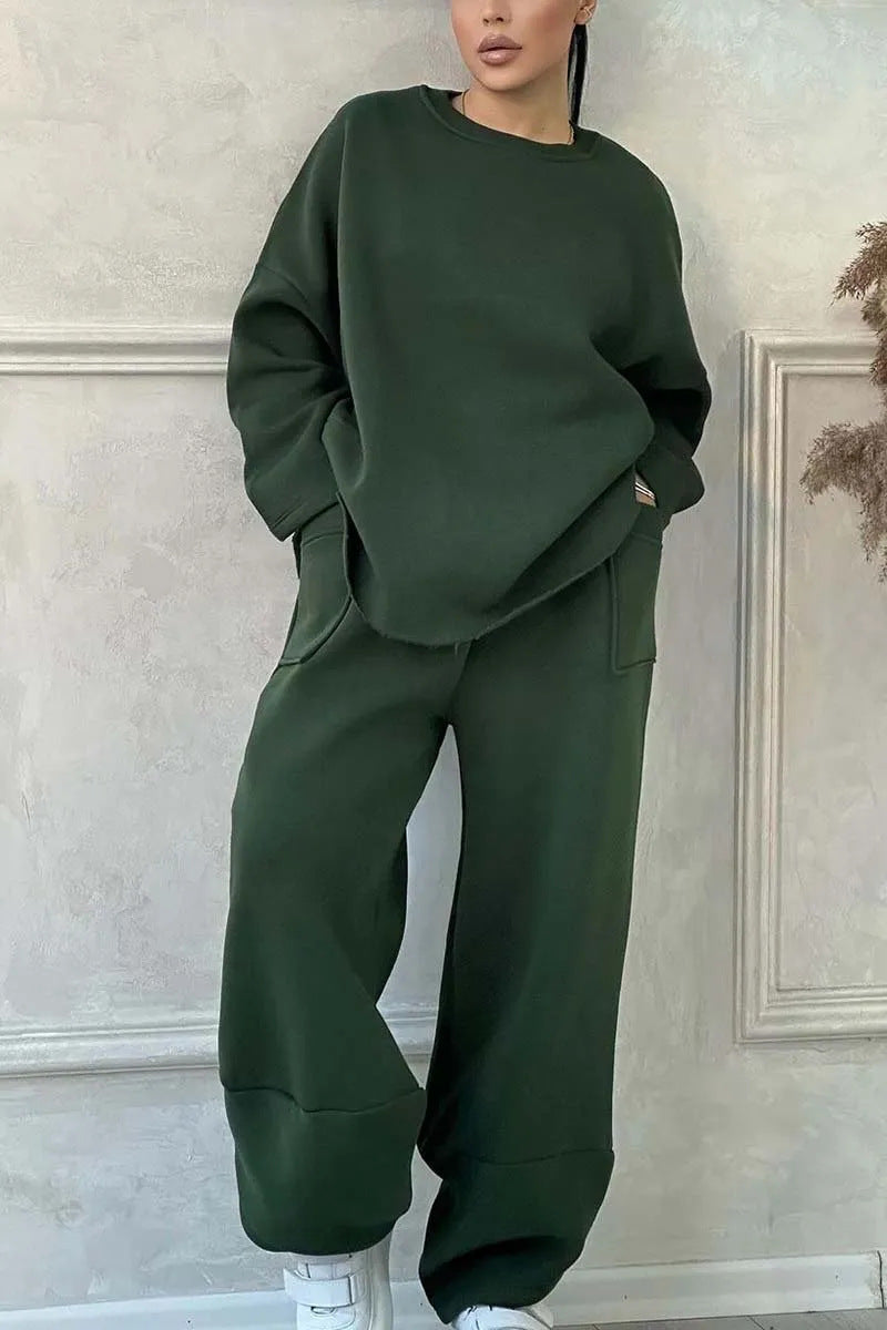 Women's Autumn And Winter Casual Loose Round Neck Long-sleeved Sweater Trousers Suit