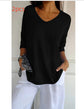 Solid Long Sleeve Sweater Slimming V-neckline Knitwear Women&