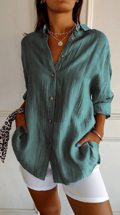 Lapel Long Sleeve Shirt Women&