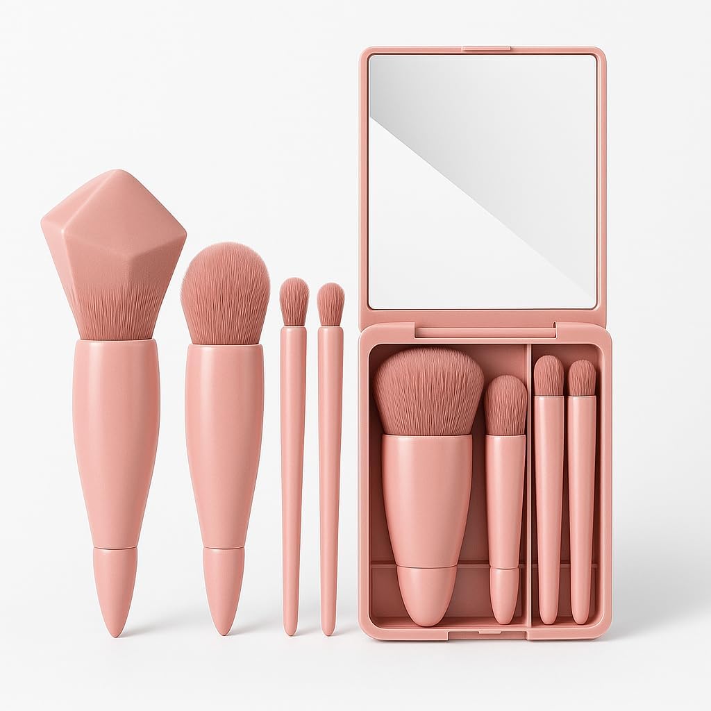 5 X 5-in-1 Mini Makeup Brush Set with Mirror