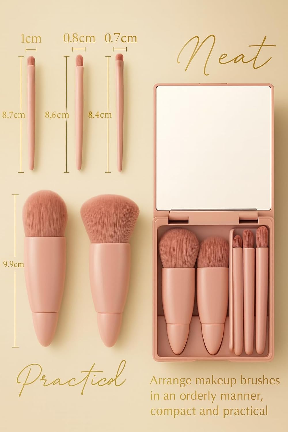 5 X 5-in-1 Mini Makeup Brush Set with Mirror