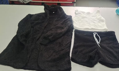 Ensemble pyjama 3 pièces pour femme : débardeur court à manches longues et short à cordon