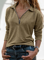 Fabric Lapel Zipper Casual Long Sleeve Women