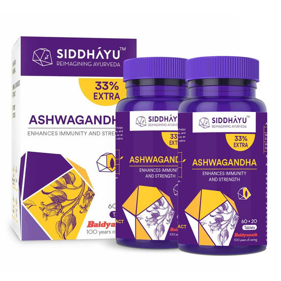 Baidyanath Siddhayu Ashwagandha Tablet | 60 + 20 Tablets (40 Pills Free) (Pack of 2)