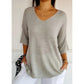 Solid Long Sleeve Sweater Slimming V-neckline Knitwear Women&