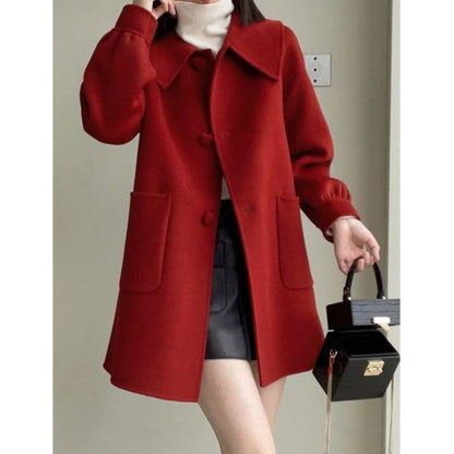 Tcraft Womens Stylish Casual Doll-Neck Wool Coat