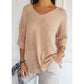 Solid Long Sleeve Sweater Slimming V-neckline Knitwear Women&