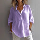 Fashion Long-sleeved Lapel Pullover Shirt Casual Loose Solid Color T-shirt Tops Women&