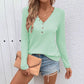 Waffle V-neck Buttons Long Sleeve T-shirt