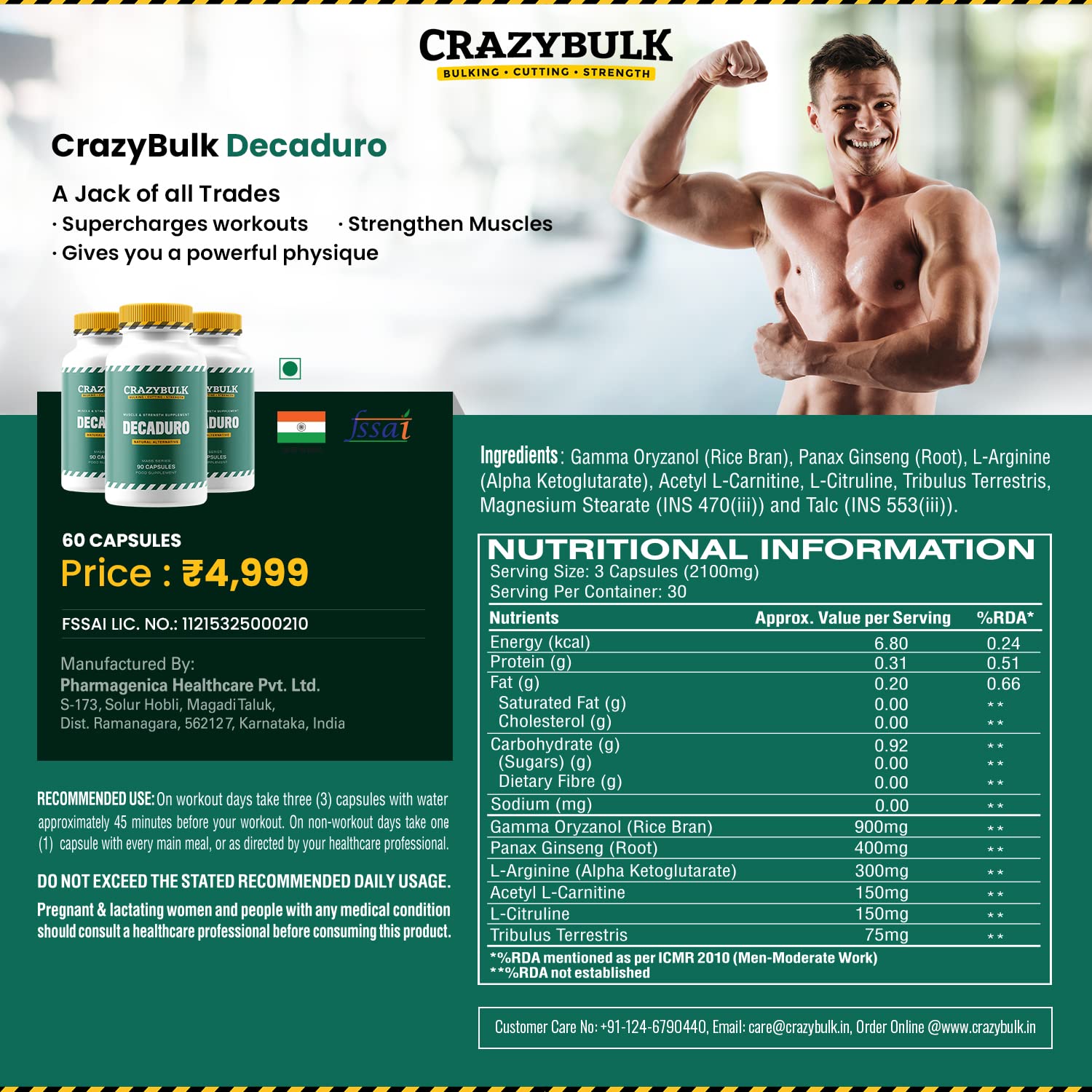 CrazyBulk DECADURO Natural Alternative for Muscle & Strength Supplement, FIRST TIME IN INDIA (90 Capsules)