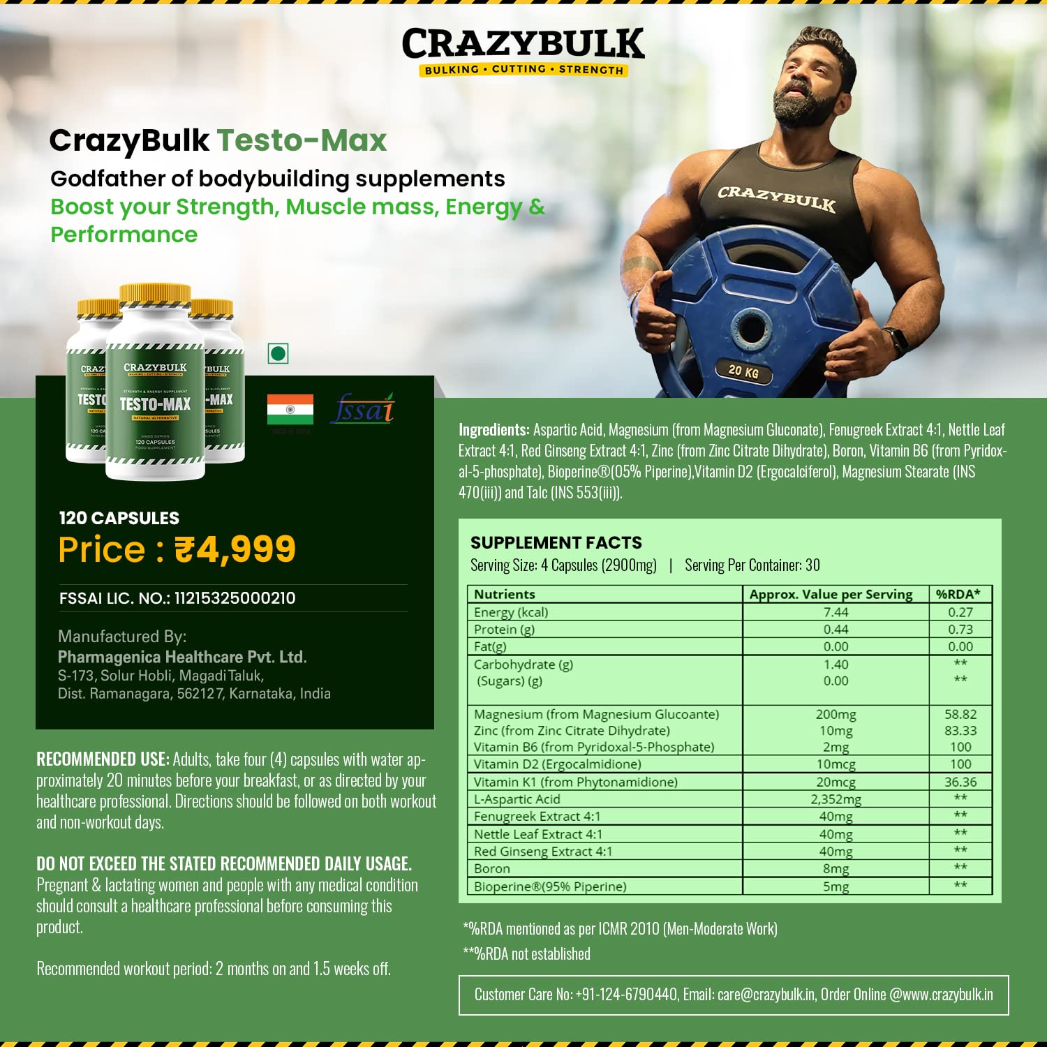 CrazyBulk TESTO-MAX Natural Alternative for Strength & Energy Supplement, (120 Capsules)