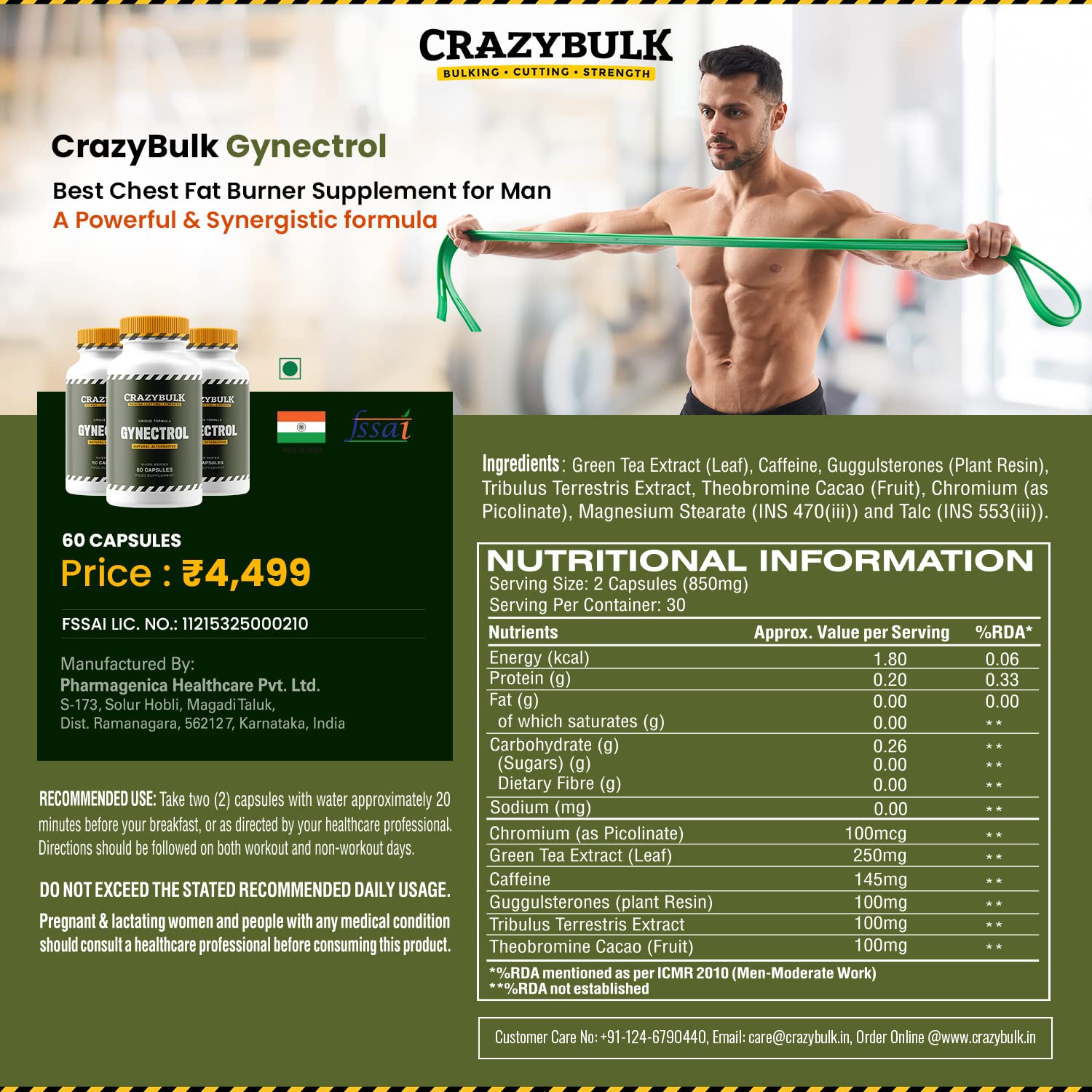 CrazyBulk GYNECTROL For Chest Fat, Natural Alternative for Unique Formula (60 Capsules)