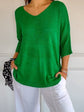 Solid Long Sleeve Sweater Slimming V-neckline Knitwear Women&