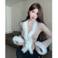 Pure Desire V-neck Stitching Bell Sleeve Slim Slimming And Simple Sweater