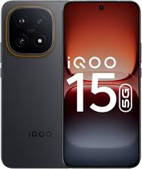 iQOO 15 5G smartphone showing front and back views on a black background