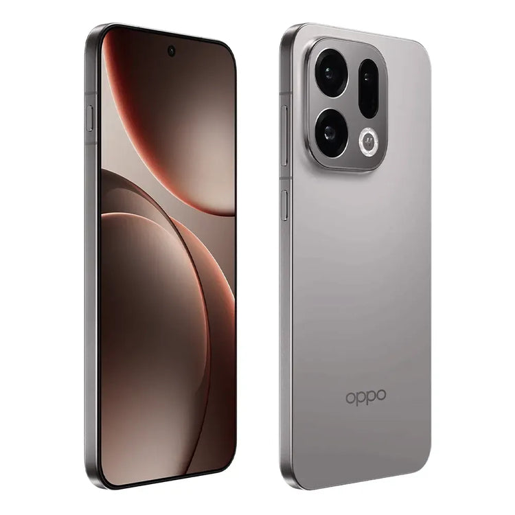 Oppo smartphone showing front and back views on a white background
