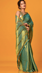 Green saree Solid saree with no border border