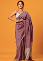 Maroon and silver-toned saree