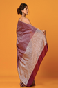 Maroon and silver-toned saree