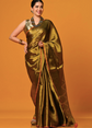 Gold-toned saree Solid saree with no border border