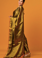 Gold-toned saree Solid saree with no border border