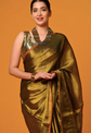 Gold-toned saree Solid saree with no border border