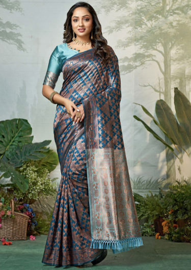 Ethnic Motifs Zari Woven Design Banarasi Saree