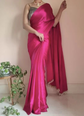Pink saree Solid saree with solid border border