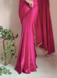 Pink saree Solid saree with solid border border