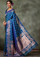 Teal and gold-toned banarasi saree