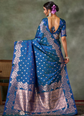 Teal and gold-toned banarasi saree