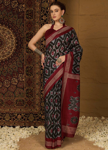 Ethnic Motifs Silk Blend Ikat Saree