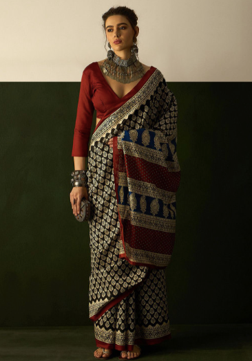 Ethnic Motifs Printed Bhagalpuri Saree