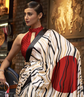 Off White & Red Printed Crepe Saree